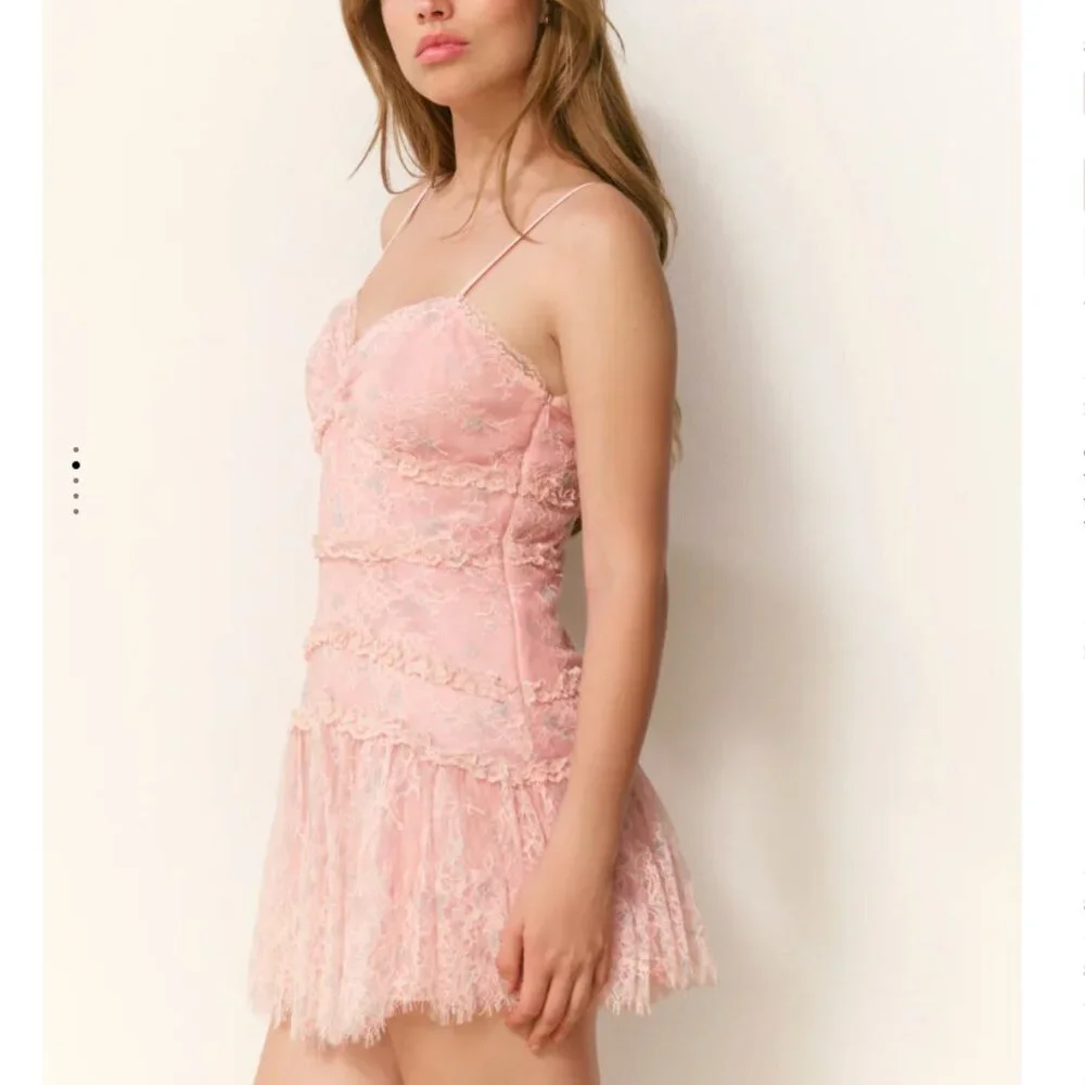 LoveShackFancy Galilea Chantilly Lace Mini Dress  $495.00 2 - Picture 3 of 11
